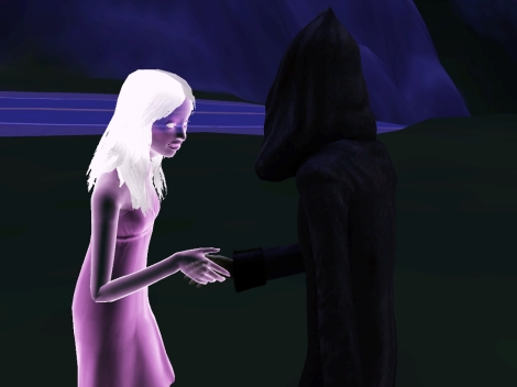 The girl doesn't look so desperate anymore. She even politely shakes hands with Grim.